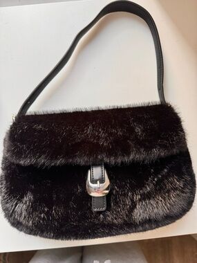 Urban Expressions Black Faux Fur Shoulder Bag with Silver Buckle